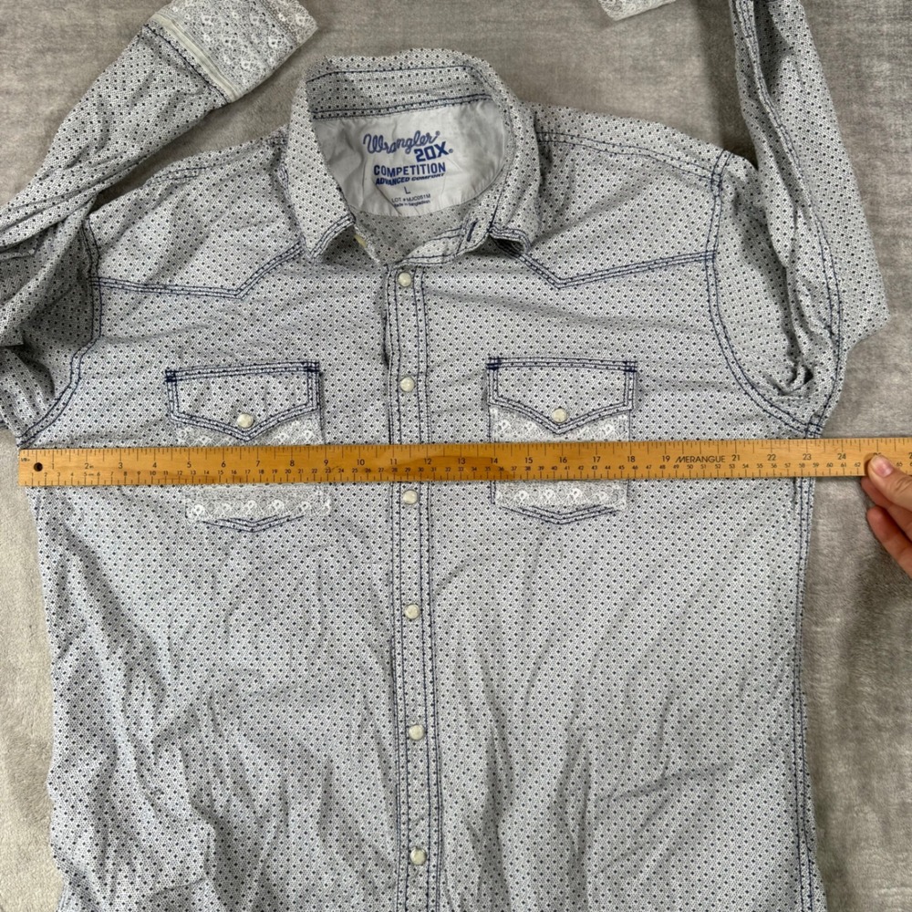Wrangler Shirt Women Large White 20X Competition Western Lace Pearl Snap Rodeo - Picture 10 of 11